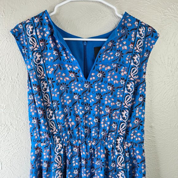 J. Crew Dress Sz 8 Silk Blue Floral Babydoll Boho Cottage Knee Length Sleeveless - Picture 5 of 13